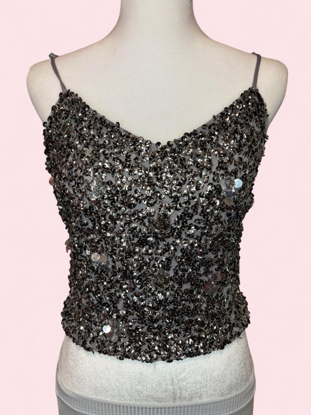 Embellished Grey Silver Sequin Cami Top